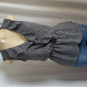 Max Studio Women's Sleeveless V-Neck Top w/Cascading Ruffle Waist Tie Detail S/M